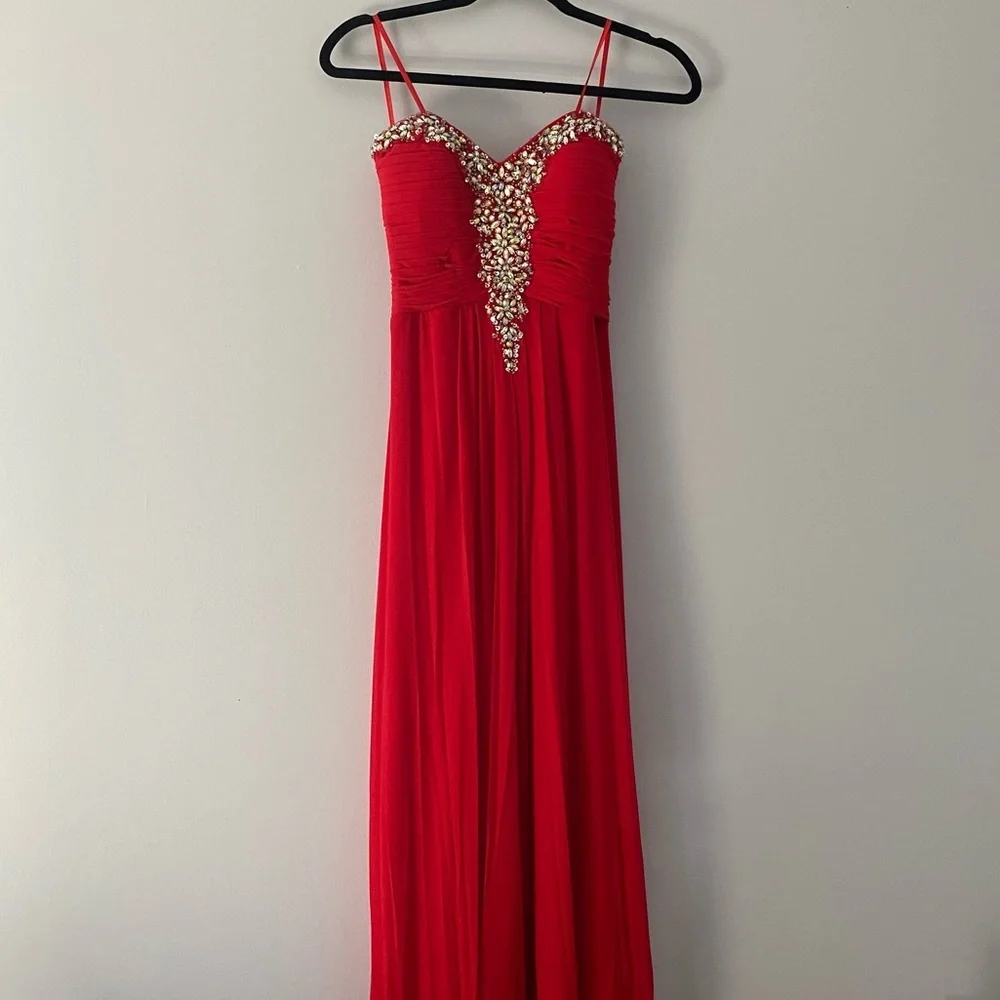 Red, strapless, jeweled prom dress/formal dress - Picture 1 of 12